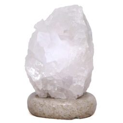 Clear Quartz Druze Lamp on Black Marble Base – White LED Bulb N2299 | Crystal Factory
