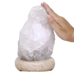 Clear Quartz Druze Lamp on Black Marble Base – White LED Bulb N2299 | Crystal Factory