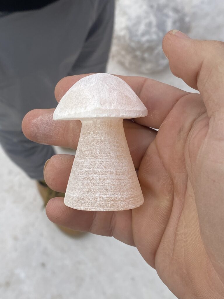 How We Travel the World to Source Our Crystals - Morocco 2024 11 Patrik Ujszaszi handcrafting a selenite mushroom lamp in Morocco