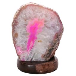 Pink Agate Crystal Lamp with Wooden Base - Purple LED - J2198 | Crystal Factory