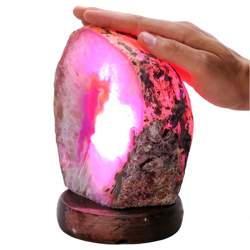 3.1kg Pink Agate Crystal Lamp with Wooden Base - Purple LED - J2198 4 Pink Agate Crystal Lamp with Wooden Base - Purple LED - J2198 | Crystal Factory