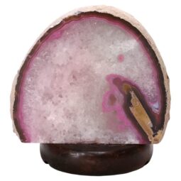 Pink Agate Crystal Lamp with Wooden Base - Purple LED - J2200 | Crystal Factory