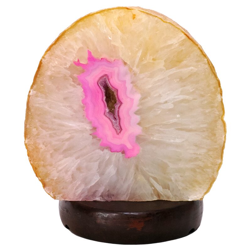 3kg Pink Agate Crystal Lamp with Wooden Base - Purple LED - J2201 3 Pink Agate Crystal Lamp with Wooden Base - Purple LED - J2201 | Crystal Factory