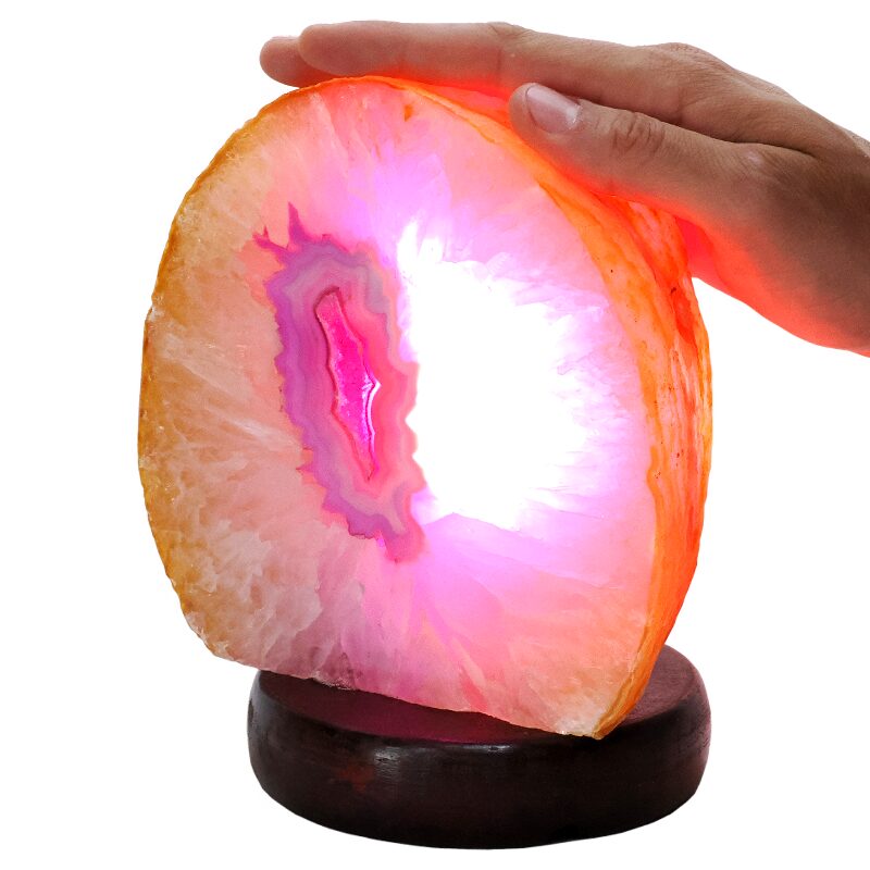 3kg Pink Agate Crystal Lamp with Wooden Base - Purple LED - J2201 4 Pink Agate Crystal Lamp with Wooden Base - Purple LED - J2201 | Crystal Factory