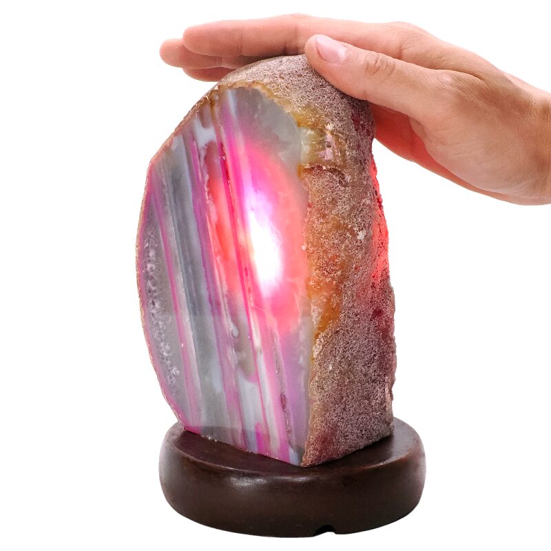 2.8kg Pink Agate Crystal Lamp with Wooden Base - Purple LED - J2202 4 Pink Agate Crystal Lamp with Wooden Base - Purple LED - J2202 | Crystal Factory