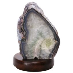 Blue Agate Crystal Lamp with Wooden Base - Blue LED - J2204 | Crystal Factory