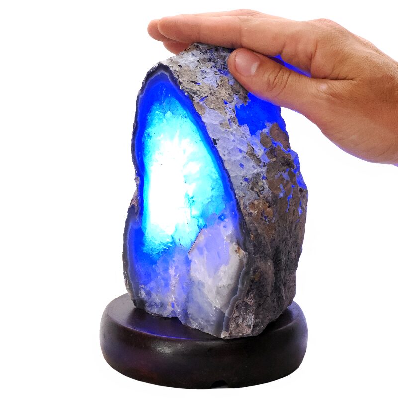 1.8kg Blue Agate Crystal Lamp with Wooden Base - Blue LED - J2204 4 Blue Agate Crystal Lamp with Wooden Base - Blue LED - J2204 | Crystal Factory