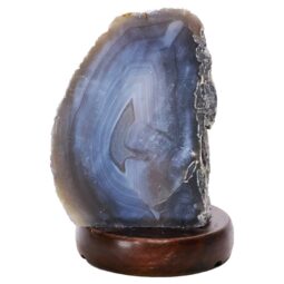 Blue Agate Crystal Lamp with Wooden Base - Blue LED - J2205 | Crystal Factory