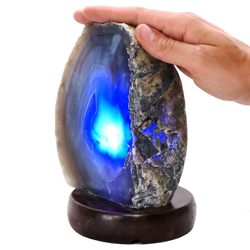 2kg Blue Agate Crystal Lamp with Wooden Base - Blue LED - J2205 4 Blue Agate Crystal Lamp with Wooden Base - Blue LED - J2205 | Crystal Factory