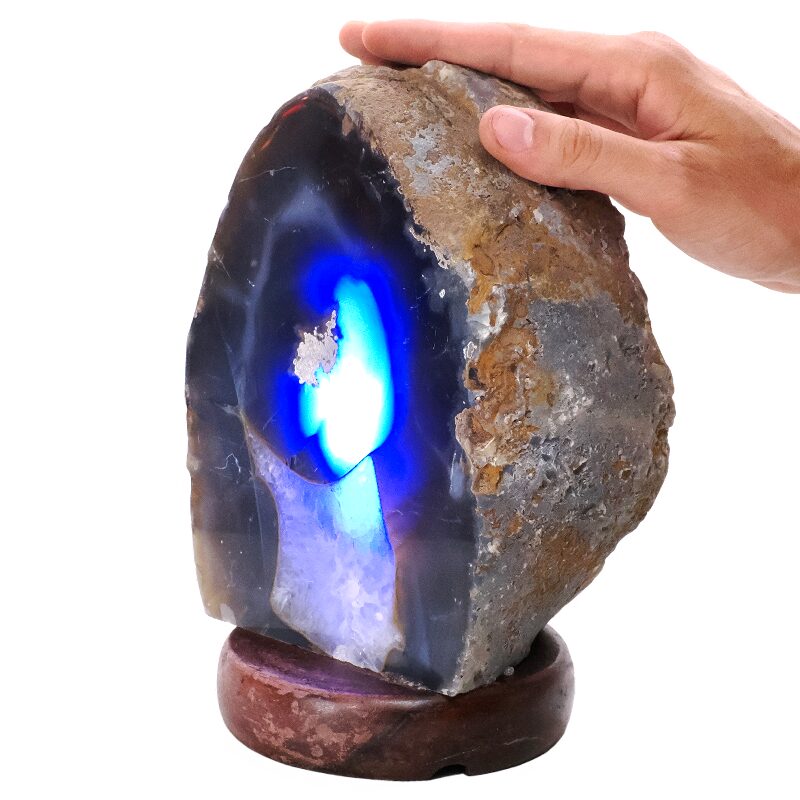 4.1kg Blue Agate Crystal Lamp with Wooden Base - Blue LED - J2206 4 Blue Agate Crystal Lamp with Wooden Base - Blue LED - J2206 | Crystal Factory