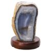 Blue Agate Crystal Lamp with Wooden Base - Blue LED - J2207 | Crystal Factory