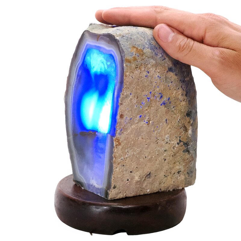 2.5kg Blue Agate Crystal Lamp with Wooden Base - Blue LED - J2207 4 Blue Agate Crystal Lamp with Wooden Base - Blue LED - J2207 | Crystal Factory