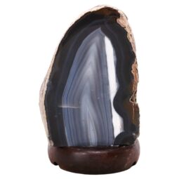 Blue Agate Crystal Lamp with Wooden Base - Blue LED - K1217 | Crystal Factory