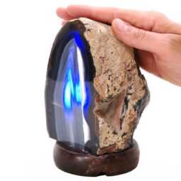 Blue Agate Crystal Lamp with Wooden Base - Blue LED - K1217 | Crystal Factory