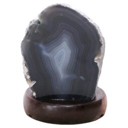 Blue Agate Crystal Lamp with Wooden Base - Blue LED - K1218 | Crystal Factory