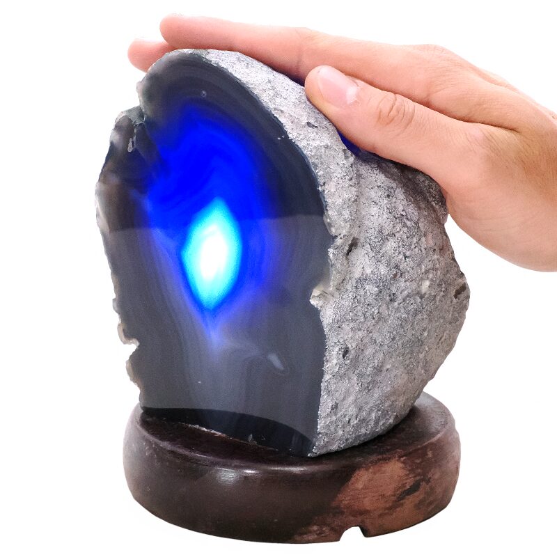 2.3kg Blue Agate Crystal Lamp with Wooden Base - Blue LED - K1218 4 Blue Agate Crystal Lamp with Wooden Base - Blue LED - K1218 | Crystal Factory