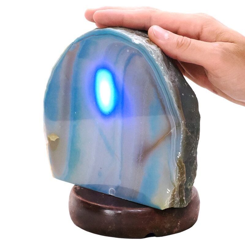 2.7kg Blue Agate Crystal Lamp with Wooden Base - Blue LED - K1219 4 Blue Agate Crystal Lamp with Wooden Base - Blue LED - K1219 | Crystal Factory
