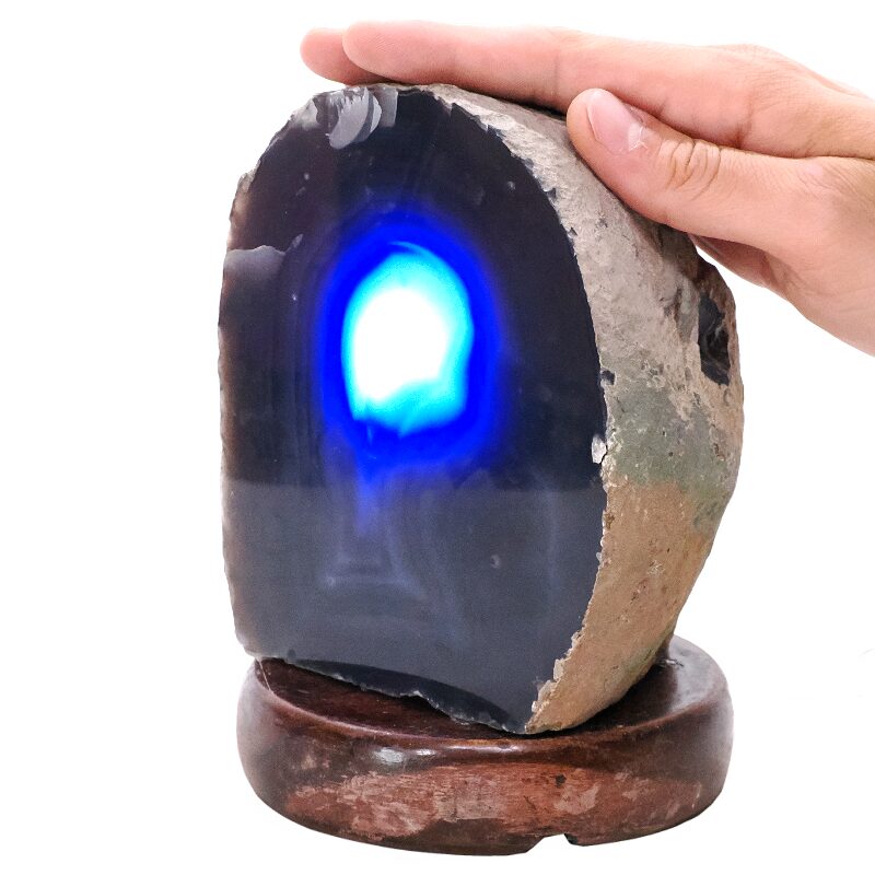 2.7kg Blue Agate Crystal Lamp with Wooden Base - Blue LED - K1220 4 Blue Agate Crystal Lamp with Wooden Base - Blue LED - K1220 | Crystal Factory