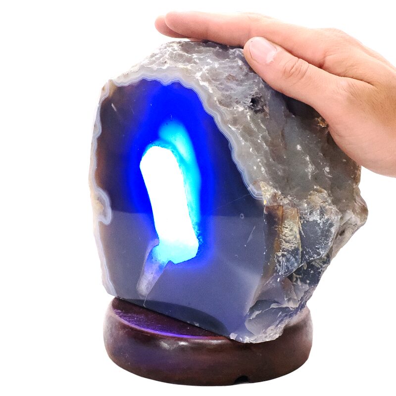 3.3kg Blue Agate Crystal Lamp with Wooden Base - Blue LED - K1221 4 Blue Agate Crystal Lamp with Wooden Base - Blue LED - K1221 | Crystal Factory