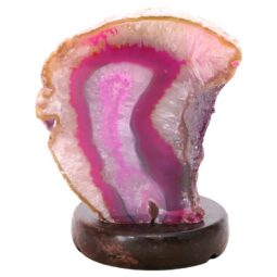 Pink Agate Crystal Lamp with Wooden Base - Purple LED - K1222 | Crystal Factory