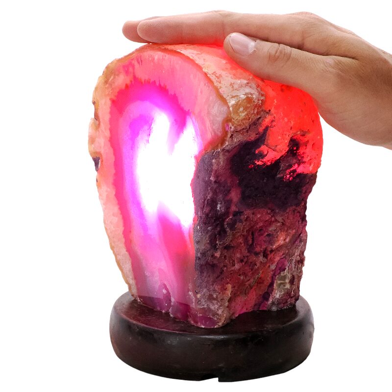 3.3kg Pink Agate Crystal Lamp with Wooden Base - Purple LED - K1222 4 Pink Agate Crystal Lamp with Wooden Base - Purple LED - K1222 | Crystal Factory