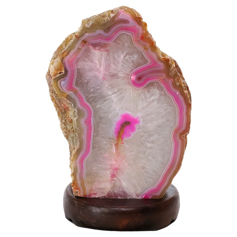 3.2kg Pink Agate Crystal Lamp with Wooden Base - Purple LED - K1223 3 Pink Agate Crystal Lamp with Wooden Base - Purple LED - K1223 | Crystal Factory