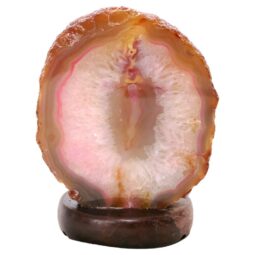 Pink Agate Crystal Lamp with Wooden Base - Purple LED - K1224 | Crystal Factory