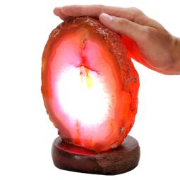 Pink Agate Crystal Lamp with Wooden Base - Purple LED - K1224 | Crystal Factory