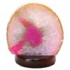 Pink Agate Crystal Lamp with Wooden Base - Purple LED - K1226 | Crystal Factory