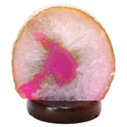 Pink Agate Crystal Lamp with Wooden Base - Purple LED - K1226 | Crystal Factory