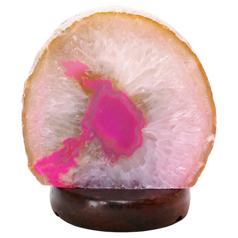 3kg Pink Agate Crystal Lamp with Wooden Base - Purple LED - K1226 3 Pink Agate Crystal Lamp with Wooden Base - Purple LED - K1226 | Crystal Factory