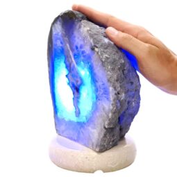 Blue Agate Crystal Lamp with Marble Base - Blue LED - K1236 | Crystal Factory
