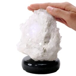 Clear Quartz Druze Lamp on Marble Base – White LED Bulb N2301 | Crystal Factory
