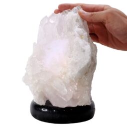Clear Quartz Druze Lamp on Marble Base – White LED Bulb N2305 | Crystal Factory