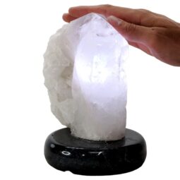 Clear Quartz Druze Lamp on Marble Base – White LED Bulb N2308 | Crystal Factory