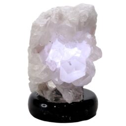 Clear Quartz Druze Lamp on Marble Base – White LED Bulb N2309 | Crystal Factory