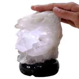 Clear Quartz Druze Lamp on Marble Base – White LED Bulb N2309 | Crystal Factory