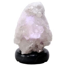 Clear Quartz Druze Lamp on Marble Base – White LED Bulb N2310 | Crystal Factory