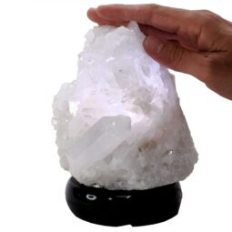 Clear Quartz Druze Lamp on Marble Base – White LED Bulb N2311 | Crystal Factory