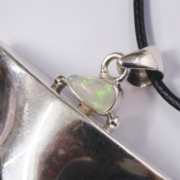 Megalodon Shark Tooth Necklace with Fire Opal V53 | Crystal Factory