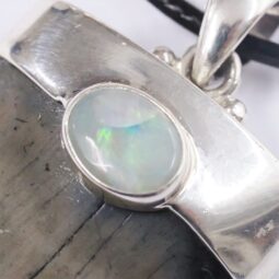 Megalodon Shark Tooth Necklace with Fire Opal V54 | Crystal Factory