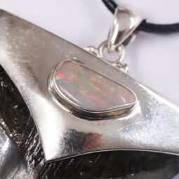 Megalodon Shark Tooth Necklace with Fire Opal V55 | Crystal Factory