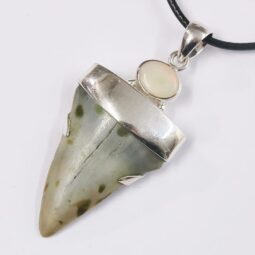 Megalodon Shark Tooth Necklace with Fire Opal V57 | Crystal Factory