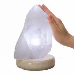 Clear Quartz Druze Lamp on Marble Base – White LED Bulb V58 | Crystal Factory