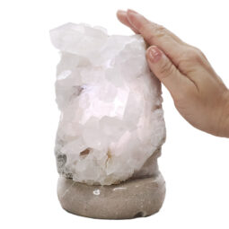 Clear Quartz Druze Lamp on Marble Base – White LED Bulb V59 | Crystal Factory