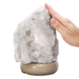 Clear Quartz Druze Lamp on Marble Base – White LED Bulb V61 | Crystal Factory