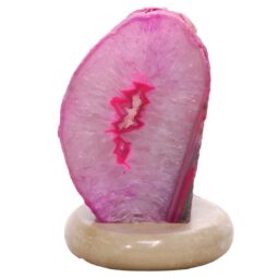 Pink Agate Crystal Lamp with Marble Base - Purple LED - K1244 | Crystal Factory
