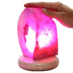 Pink Agate Crystal Lamp with Marble Base - Purple LED - K1244 | Crystal Factory