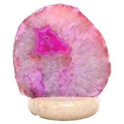 Pink Agate Crystal Lamp with Marble Base - Purple LED - K1249 | Crystal Factory
