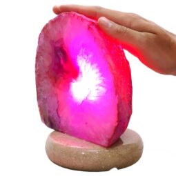 Pink Agate Crystal Lamp with Marble Base - Purple LED - K1249 | Crystal Factory